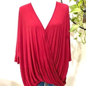 21) Burgundy Elegant Deep V Neck Wrap Long Sleeve Chunky Cable Top Blouse